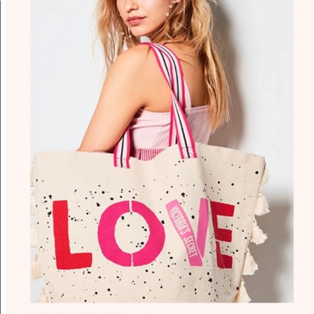 Victoria’s Secret Canvas tote Bag Tassel Oversized Shopper - Picture 3 of 3